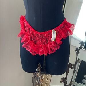 vintage Escante Floral Lace Ruffle Back Open Crotch Panties One Size Red